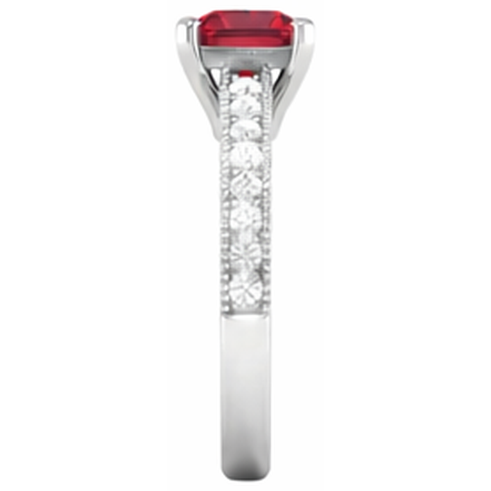 Princess Cut 3 Carats Ruby With Natural Earth Mined Diamond ( Not Lab Grown )s Wedding Ring White Gold