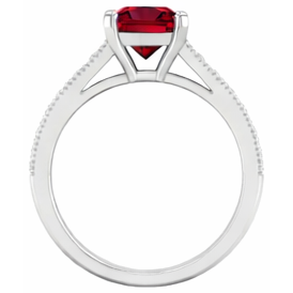 Princess Cut 3 Carats Ruby With Natural Earth Mined Diamond ( Not Lab Grown )s Wedding Ring White Gold