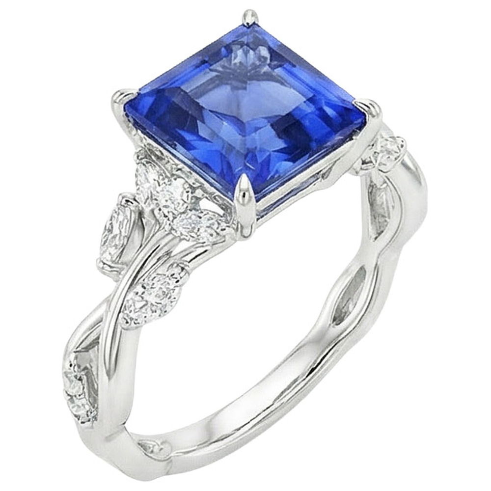 Princess Cut Blue Sapphire Natural Earth Mined Diamond ( Not Lab Grown ) Ring 6.75 Carats Fancy Jewelry