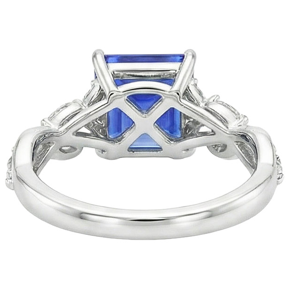 Princess Cut Blue Sapphire Natural Earth Mined Diamond ( Not Lab Grown ) Ring 6.75 Carats Fancy Jewelry