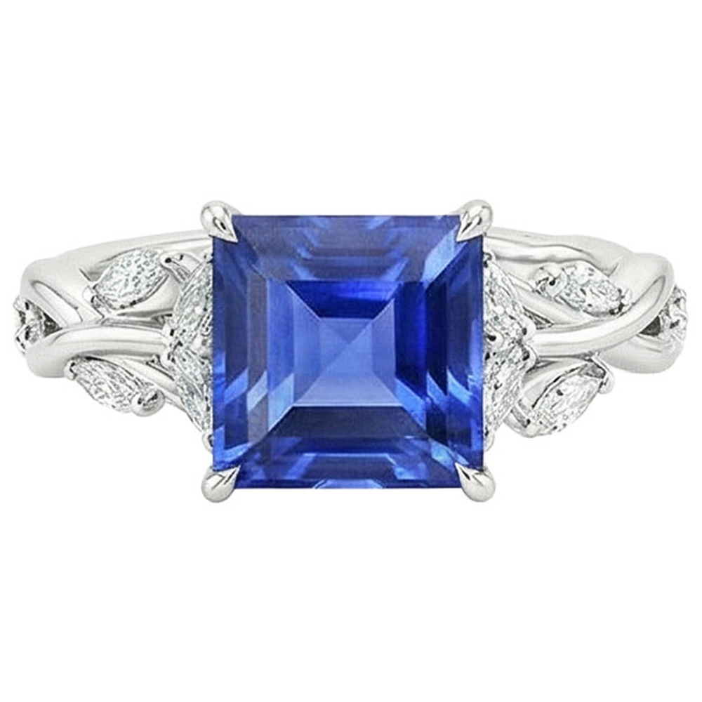 Princess Cut Blue Sapphire Natural Earth Mined Diamond ( Not Lab Grown ) Ring 6.75 Carats Fancy Jewelry