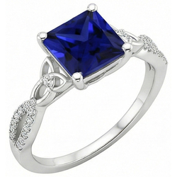Princess Cut Blue Sapphire Natural Earth Mined Diamond ( Not Lab Grown ) Ring Gold Twisted Shank 4 Carats