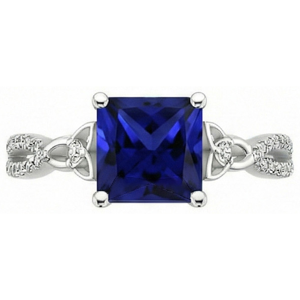 Princess Cut Blue Sapphire Natural Earth Mined Diamond ( Not Lab Grown ) Ring Gold Twisted Shank 4 Carats