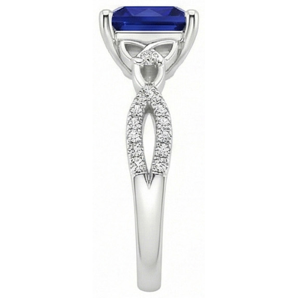 Princess Cut Blue Sapphire Natural Earth Mined Diamond ( Not Lab Grown ) Ring Gold Twisted Shank 4 Carats