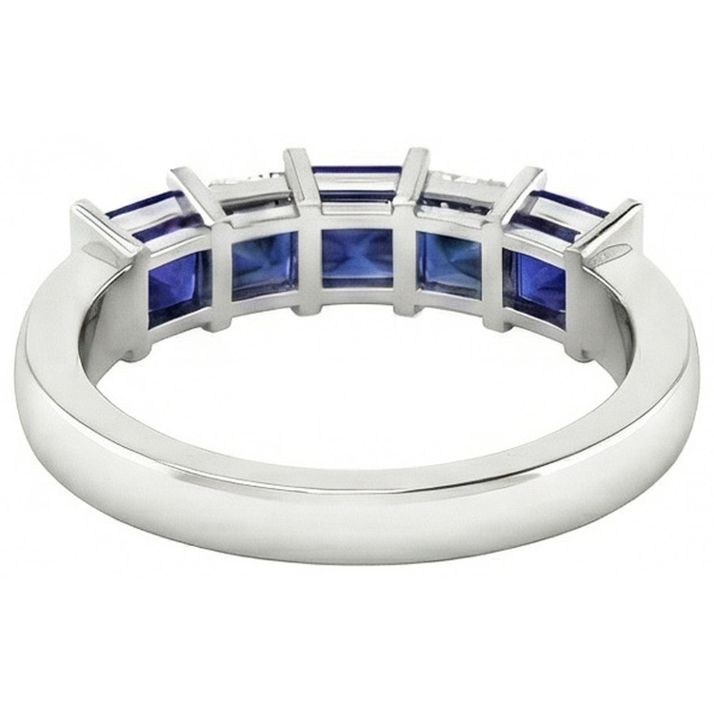 Princess Cut Ceylon Sapphire Natural Earth Mined Diamond ( Not Lab Grown ) s 5 Stone Ring 1.75 Ct