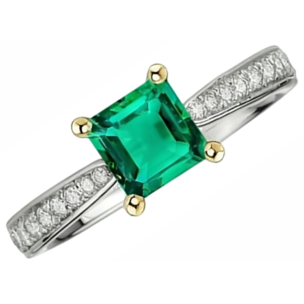 Emerald Princess Cut Precious Stone Ring in 14K Two Tone Gold – side view