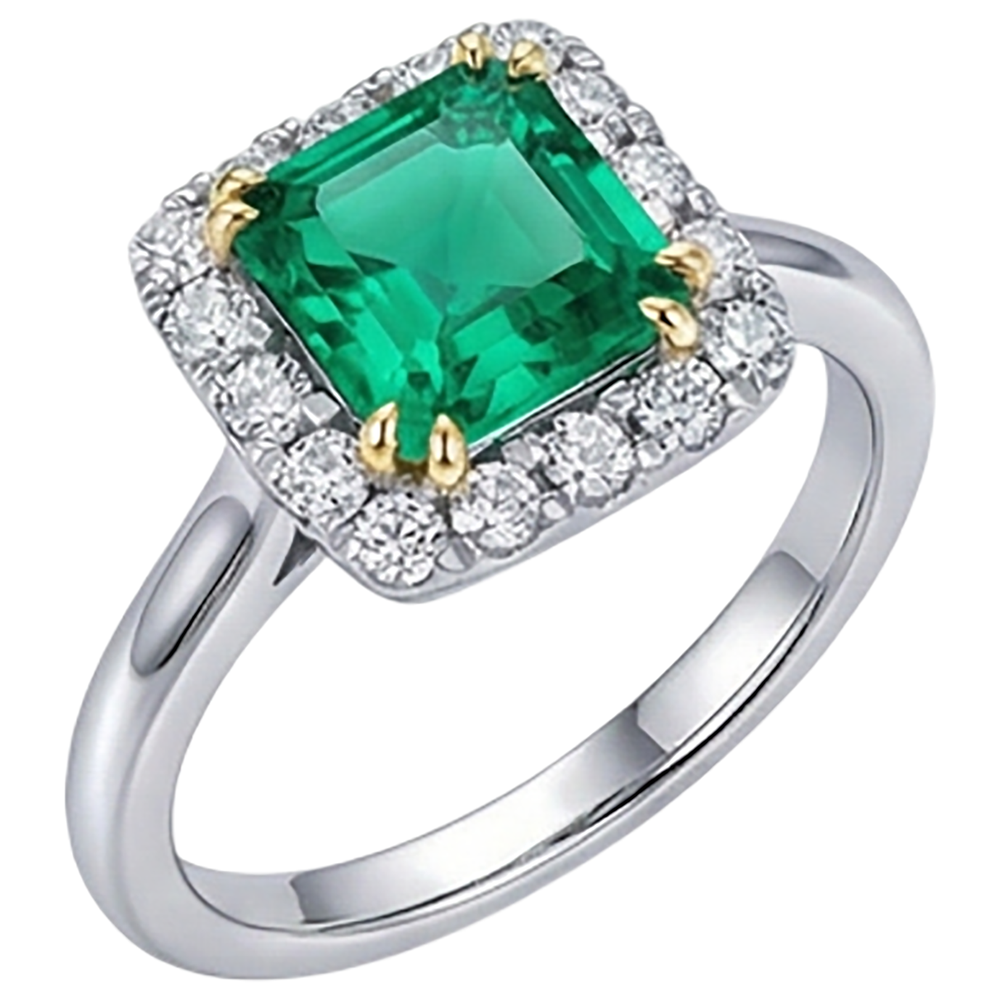 Precious Stone Ring Two-Tone 14K Gold with Colombian Emerald – angle view