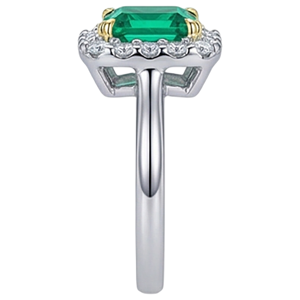 Princess Colombian Emerald ring in Two-Tone 14K Gold – top view