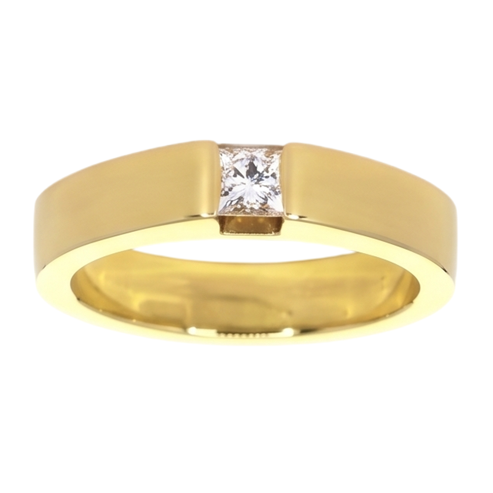 Princess Cut Real Natural Earth Mined Diamond ( Not Lab Grown ) Tension Set Men's Ring 0.75 Carats Yellow Gold