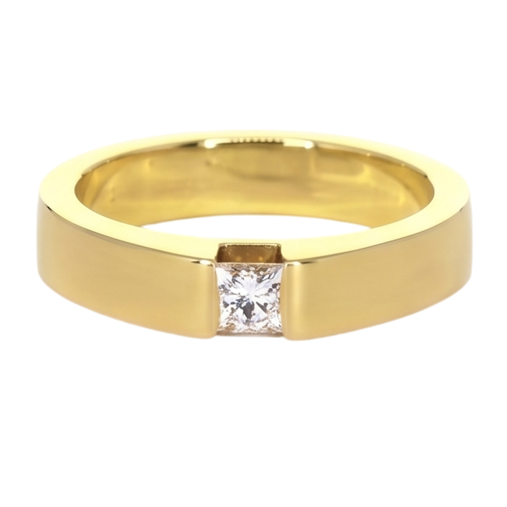 Princess Cut Real Natural Earth Mined Diamond ( Not Lab Grown ) Tension Set Men's Ring 0.75 Carats Yellow Gold