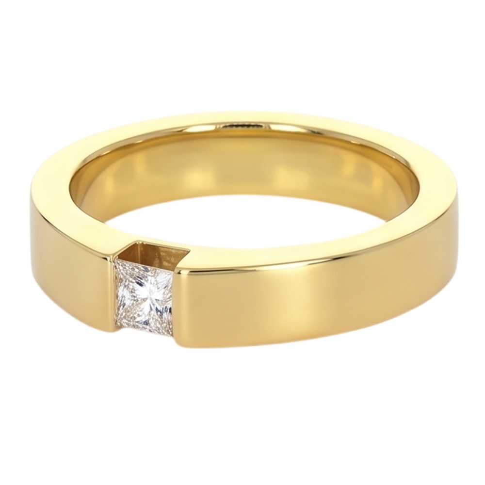 Princess Cut Real Natural Earth Mined Diamond ( Not Lab Grown ) Tension Set Men's Ring 0.75 Carats Yellow Gold