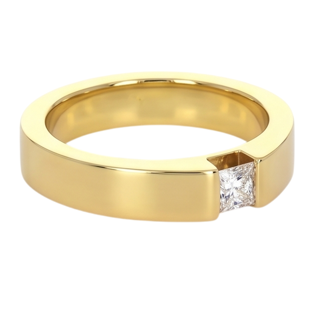 Princess Cut Real Natural Earth Mined Diamond ( Not Lab Grown ) Tension Set Men's Ring 0.75 Carats Yellow Gold