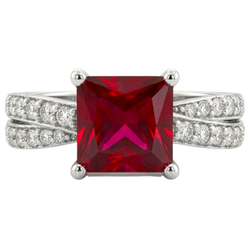 Princess Cut Red Ruby With Natural Earth Mined Diamond ( Not Lab Grown ) s 4.10 Ct. Ring White Gold 14K