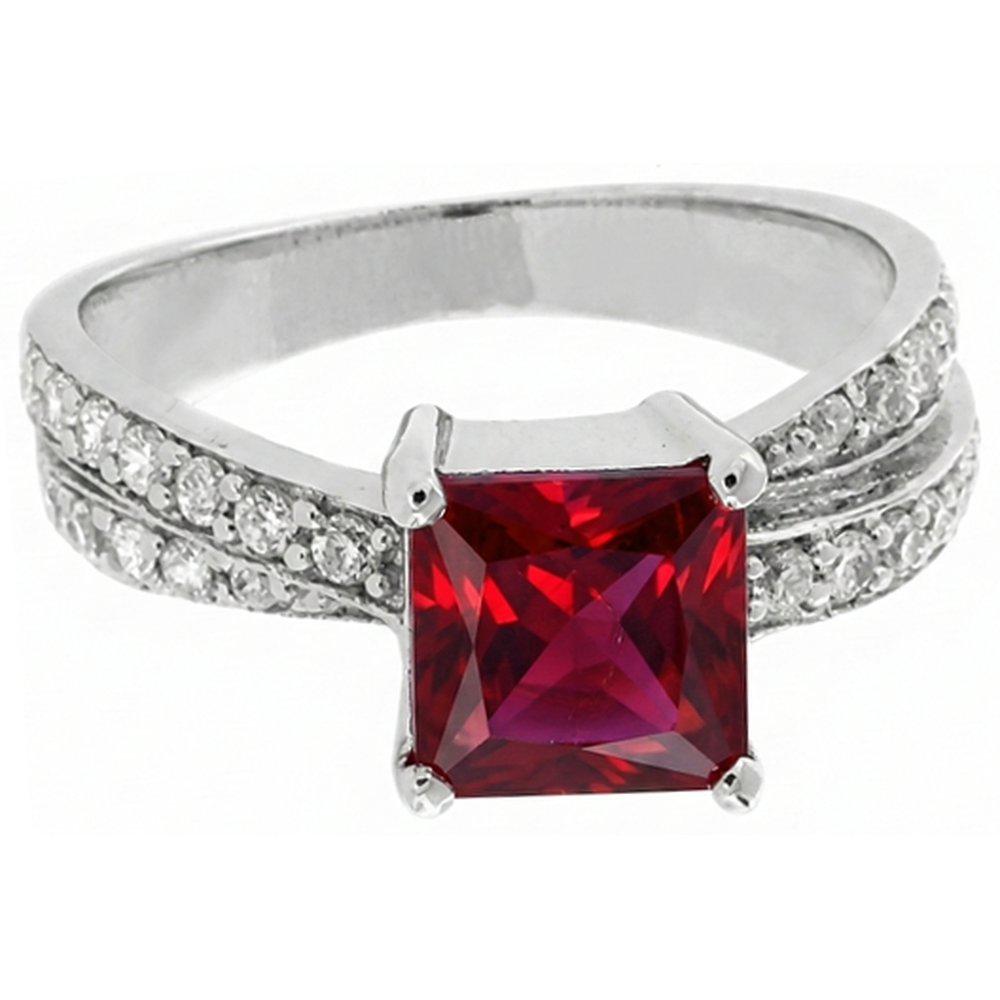 Princess Cut Red Ruby With Natural Earth Mined Diamond ( Not Lab Grown ) s 4.10 Ct. Ring White Gold 14K