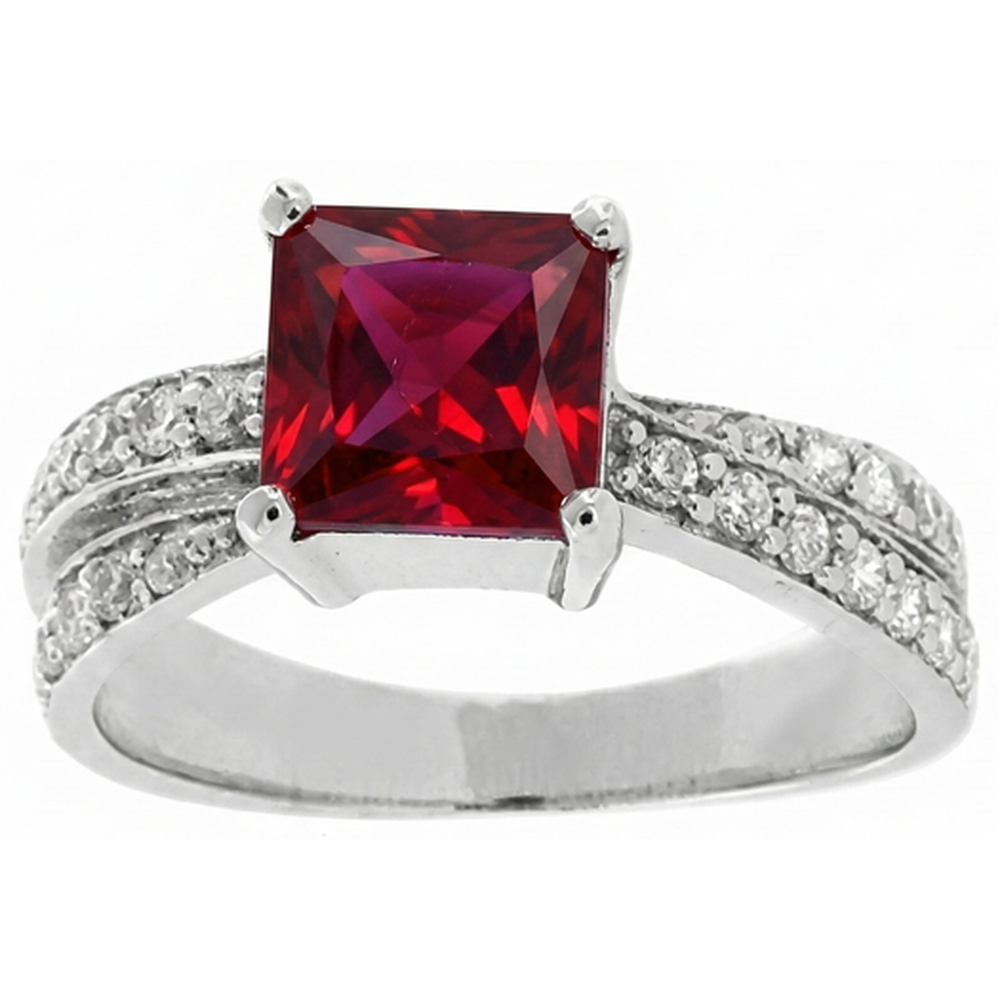 Princess Cut Red Ruby With Natural Earth Mined Diamond ( Not Lab Grown ) s 4.10 Ct. Ring White Gold 14K