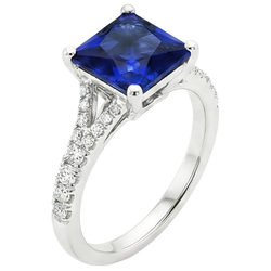 Princess Cut Solitaire Gemstone Ring With Pave Natural Earth Mined Diamond ( Not Lab Grown ) Accents 6 Carat