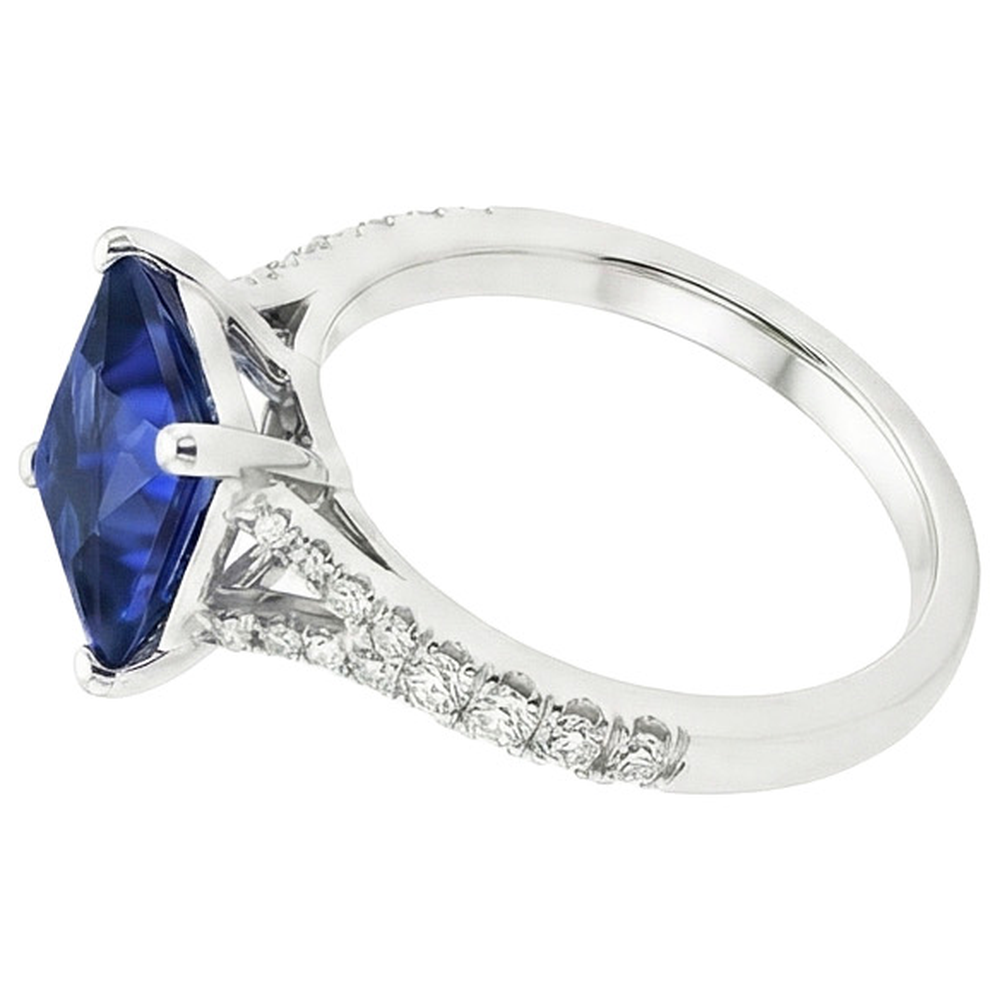 Princess Cut Solitaire Gemstone Ring With Pave Natural Earth Mined Diamond ( Not Lab Grown ) Accents 6 Carat