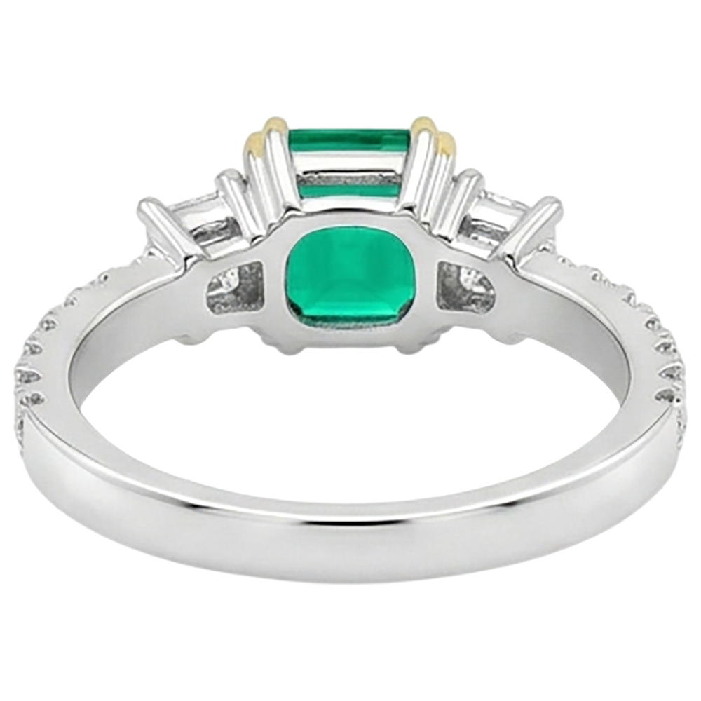 Fine Emerald Gemstone Ring 2-ct 14 Karat Two Tone Gold – back view