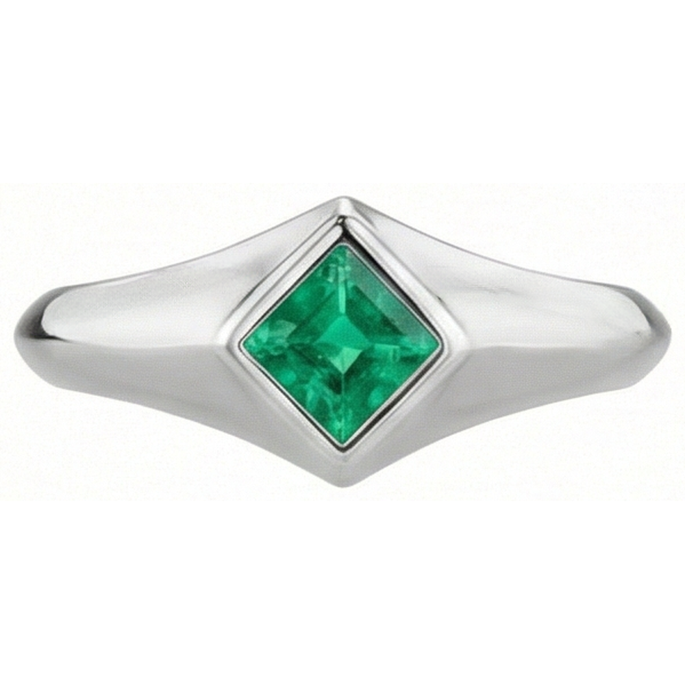 Fine Emerald Princess Cut Gemstone Ring in 14K White Gold – front view