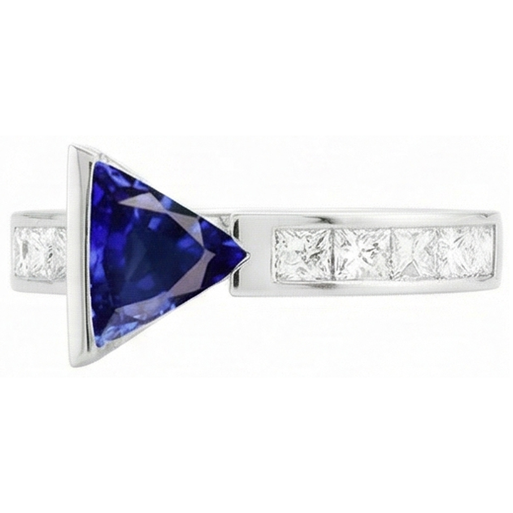 Princess Natural Earth Mined Diamond ( Not Lab Grown ) Trillion Sapphire Ring 1.25 Carats Channel Set