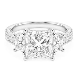 Princess Natural Earth Mined Diamond ( Not Lab Grown ) s 3 Stone Women Engagement Ring White Gold 4.30 Carats