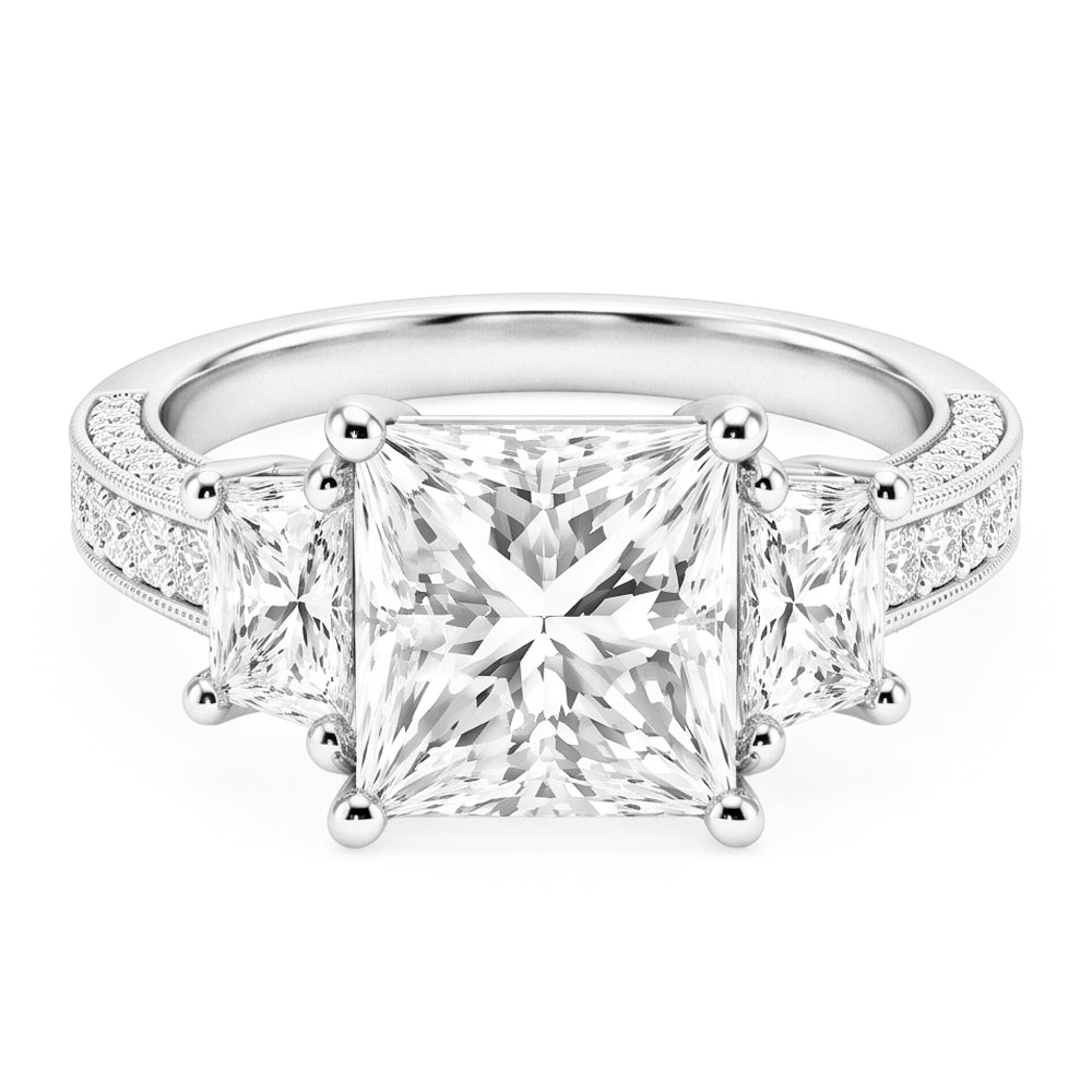 Princess Natural Earth Mined Diamond ( Not Lab Grown ) s 3 Stone Women Engagement Ring White Gold 4.30 Carats
