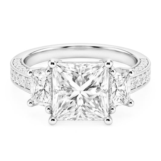 Princess Natural Earth Mined Diamond ( Not Lab Grown ) s 3 Stone Women Engagement Ring White Gold 4.30 Carats