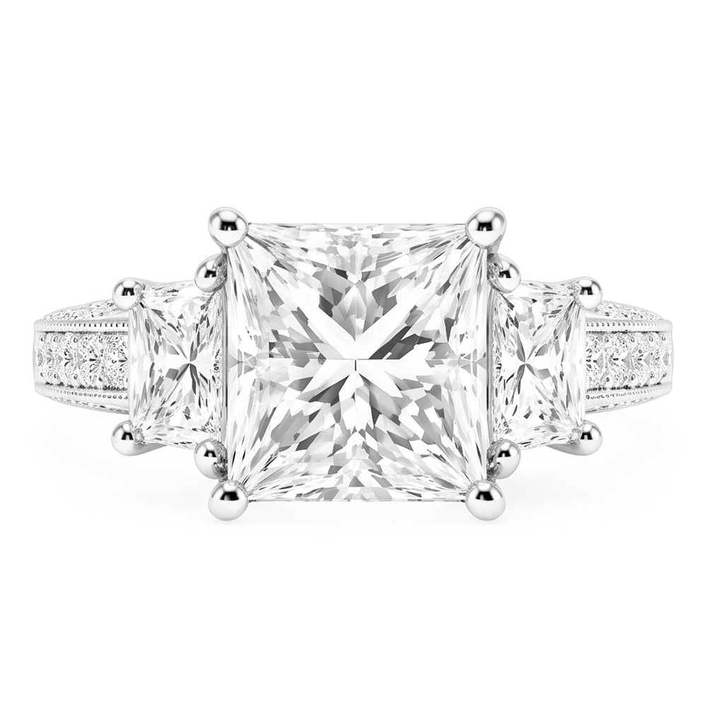 Princess Natural Earth Mined Diamond ( Not Lab Grown ) s 3 Stone Women Engagement Ring White Gold 4.30 Carats