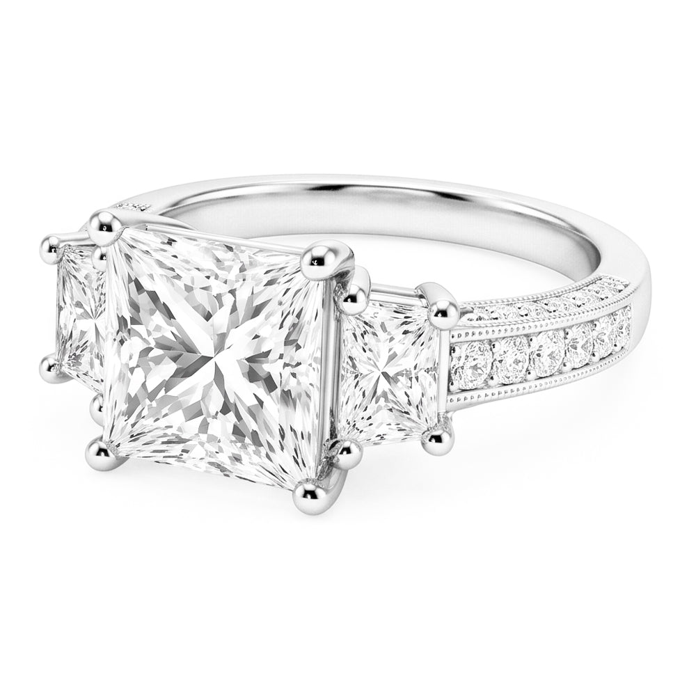 Princess Natural Earth Mined Diamond ( Not Lab Grown ) s 3 Stone Women Engagement Ring White Gold 4.30 Carats