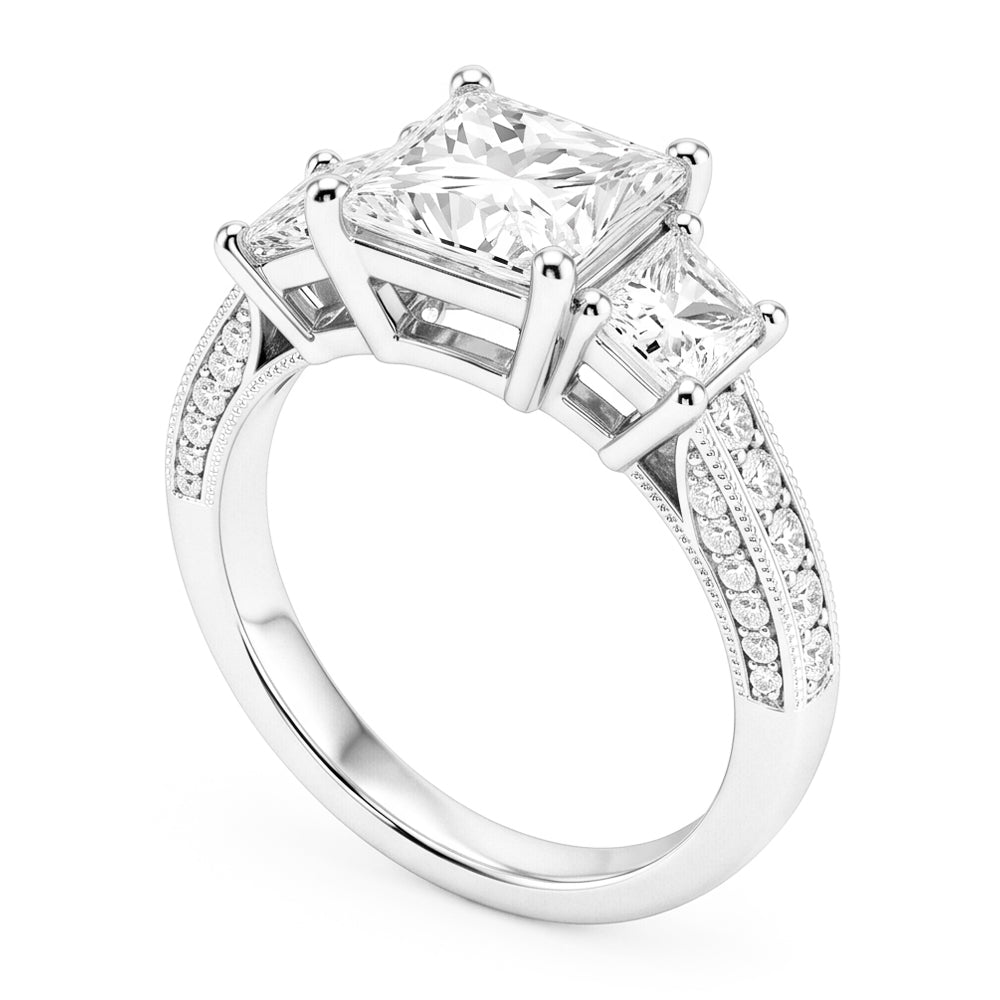 Princess Natural Earth Mined Diamond ( Not Lab Grown ) s 3 Stone Women Engagement Ring White Gold 4.30 Carats