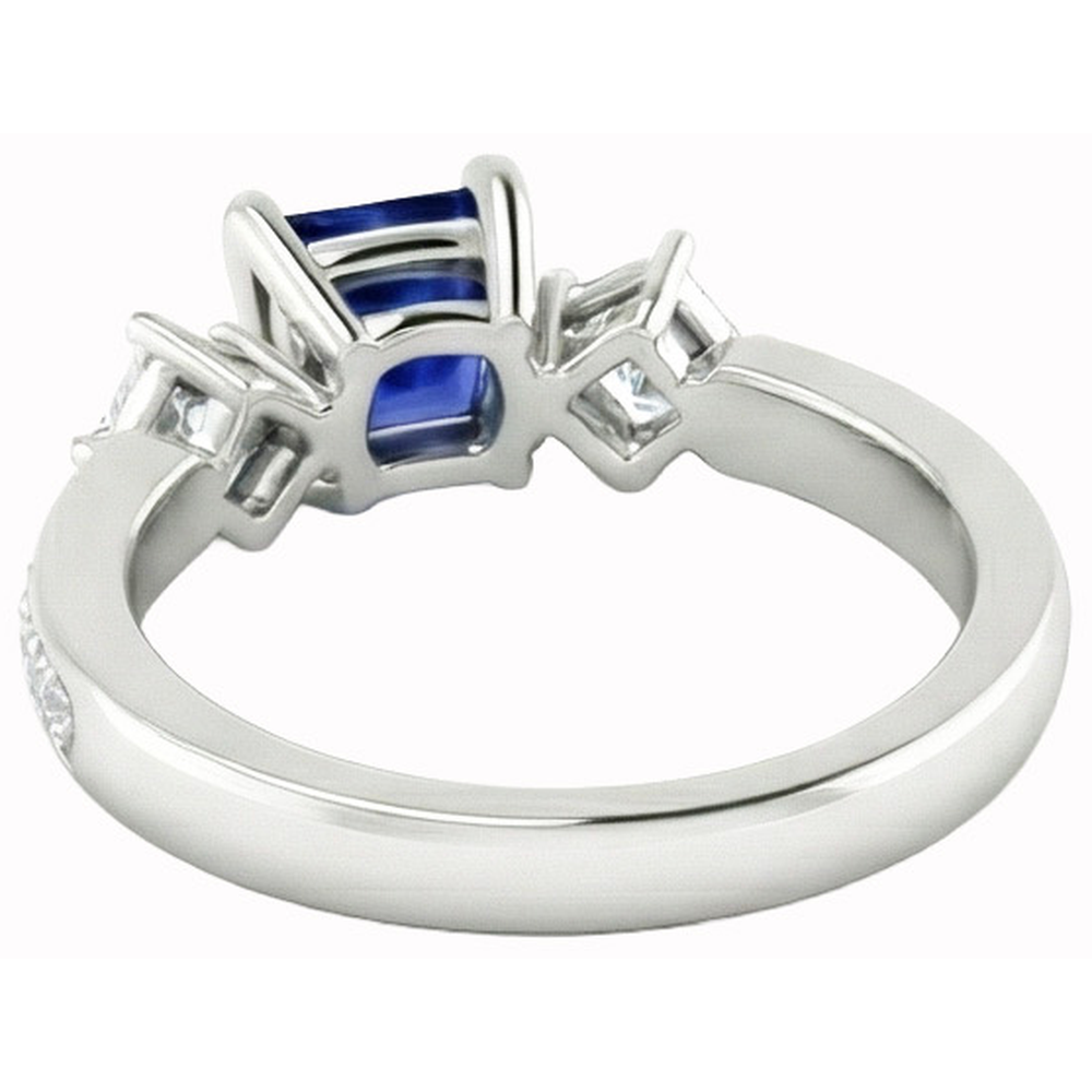 Princess Round Natural Earth Mined Diamond ( Not Lab Grown )  Ceylon Sapphire Ring 2.50 Carats White Gold 14K
