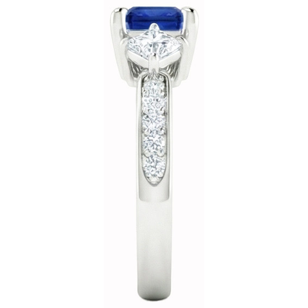Princess Round Natural Earth Mined Diamond ( Not Lab Grown )  Ceylon Sapphire Ring 2.50 Carats White Gold 14K
