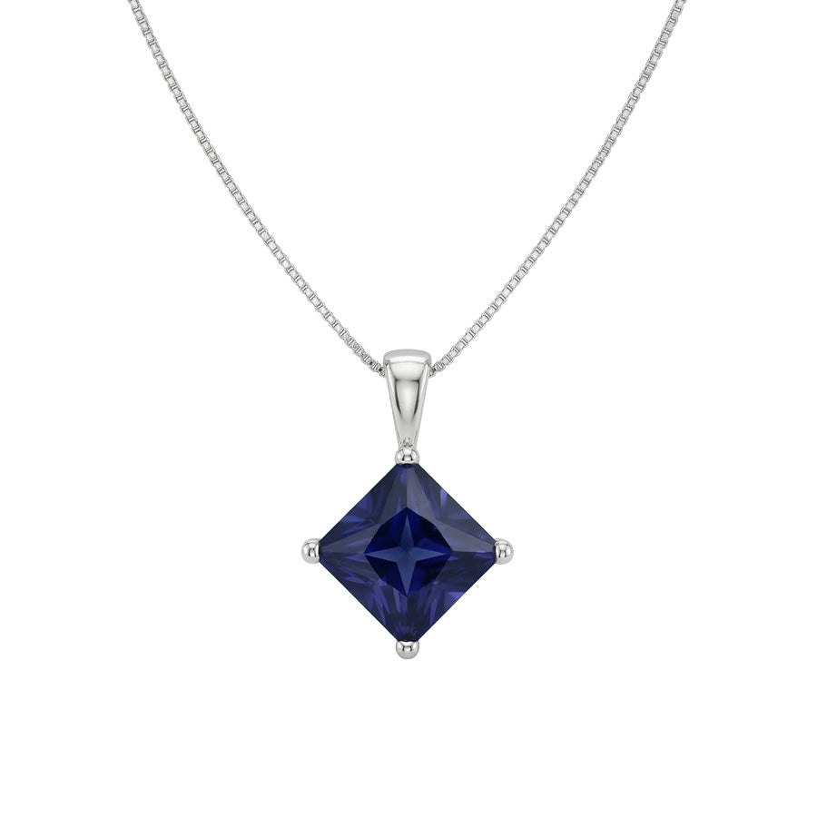 Princess Sapphire Solitaire Pendant Basket Set Necklace 5 Carats