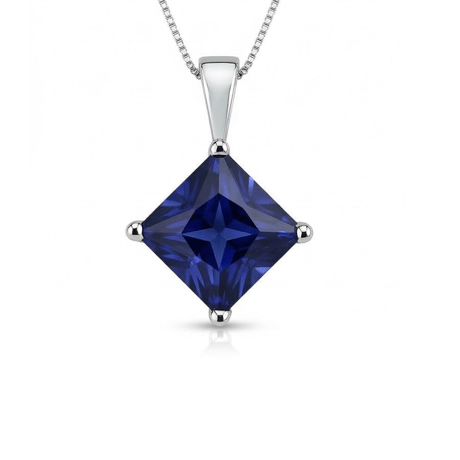 Princess Sapphire Solitaire Pendant Basket Set Necklace 5 Carats