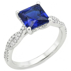 Princess Solitaire Accents Ring Ceylon Sapphire & Natural Earth Mined Diamond ( Not Lab Grown )s 6 Carats