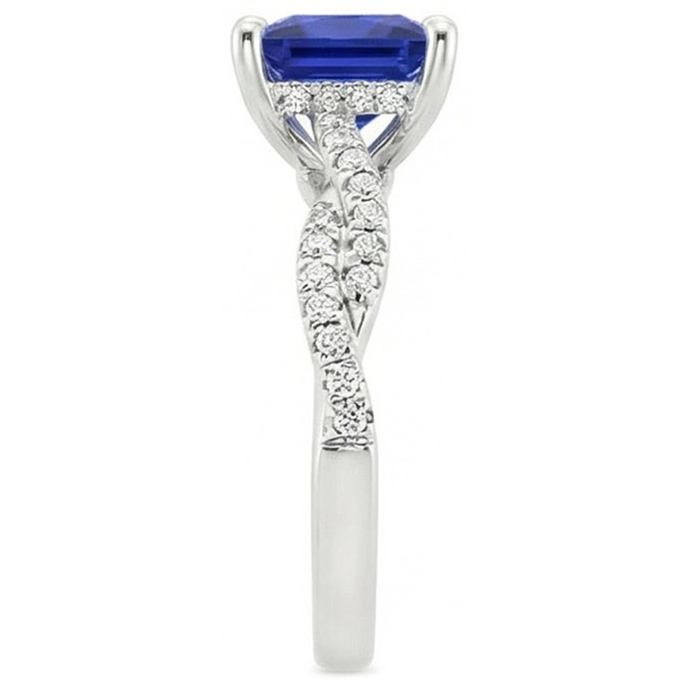 Princess Solitaire Accents Ring Ceylon Sapphire & Natural Earth Mined Diamond ( Not Lab Grown )s 6 Carats