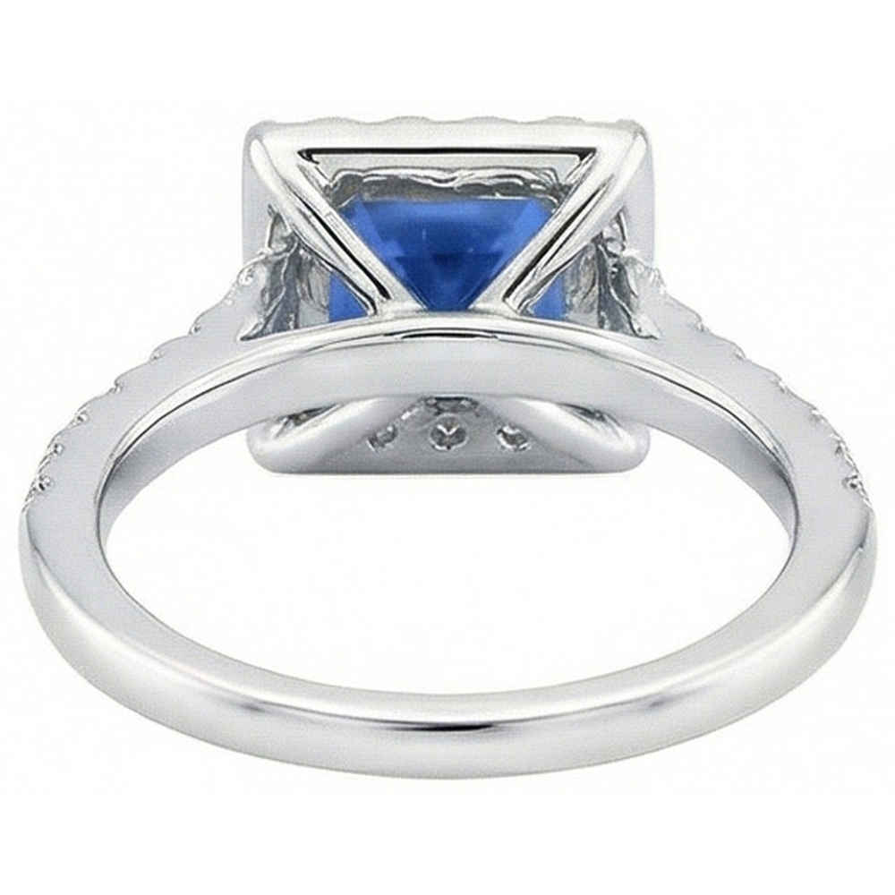 Princess Sri Lankan Sapphire Natural Earth Mined Diamond ( Not Lab Grown )  Ring 2.25 Carat White Gold 14K