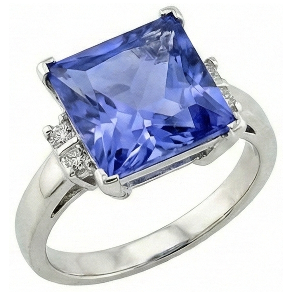Princess Tanzanite Natural Earth Mined Diamond ( Not Lab Grown ) s 8.50 Carat Fancy Ring White Gold 14K
