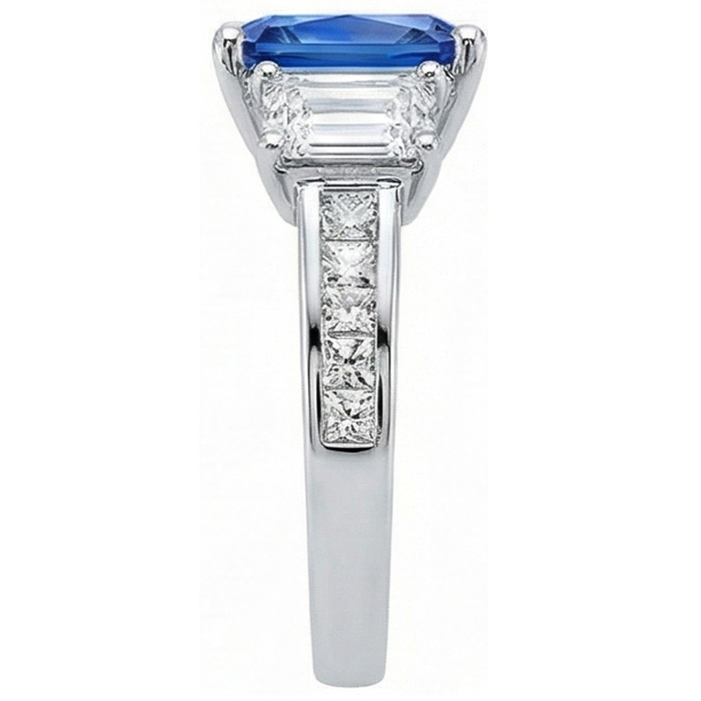 Princess & Emerald Natural Earth Mined Diamond ( Not Lab Grown ) Radiant Sapphire Ring 4 Carats Channel Set