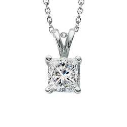 Princess 2 Carats Solitaire Prong Set Real Natural Earth Mined Diamond Pendant White Gold 14K