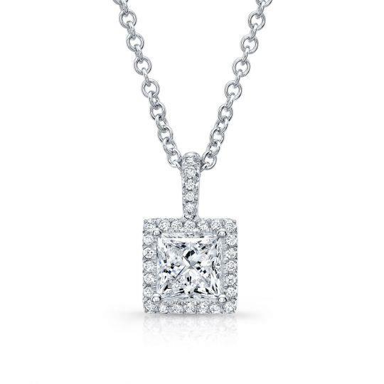 Princess And Round Cut 1.75 Ct. Real Diamonds Pendant Necklace White Gold