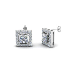 Princess And Round Cut 1.80 Ct. Real Diamonds Studs Halo Earrings