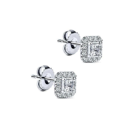 Princess And Round Cut 2.50 Carats Real Diamond Stud Pave Earrings