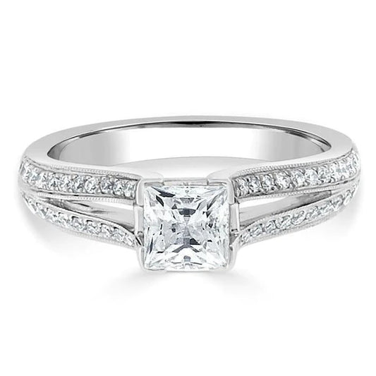 Princess And Round Cut 2.90 Carats Real Diamonds Wedding Ring