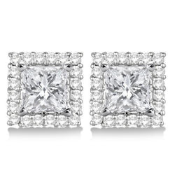 Princess And Round Cut 3.40 Carats Real Diamond Women Stud Earrings