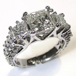 Princess And Round Genuine Diamond 3 Stone Style Engagement Ring 3.50 Carats