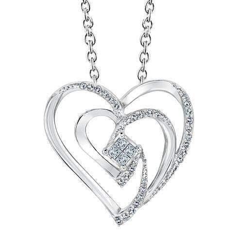 Princess And Round Genuine Diamond Heart Love Pendant Jewelry 1.80 Carats