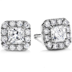 Princess And Round Halo Natural Diamond Stud Earrings 2 Ct. White Gold 14K