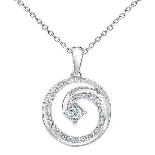 Princess And Round Love Circle Genuine Diamond Pendant White Gold 4.20 Carats