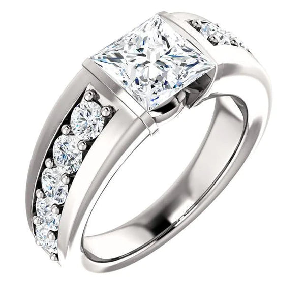 Princess And Round Real Diamond Anniversary Ring 2.41 Carat White Gold 14K